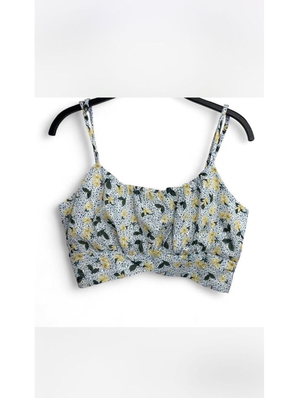 #85 NWT Storia Yellow and blue floral boutique crop top